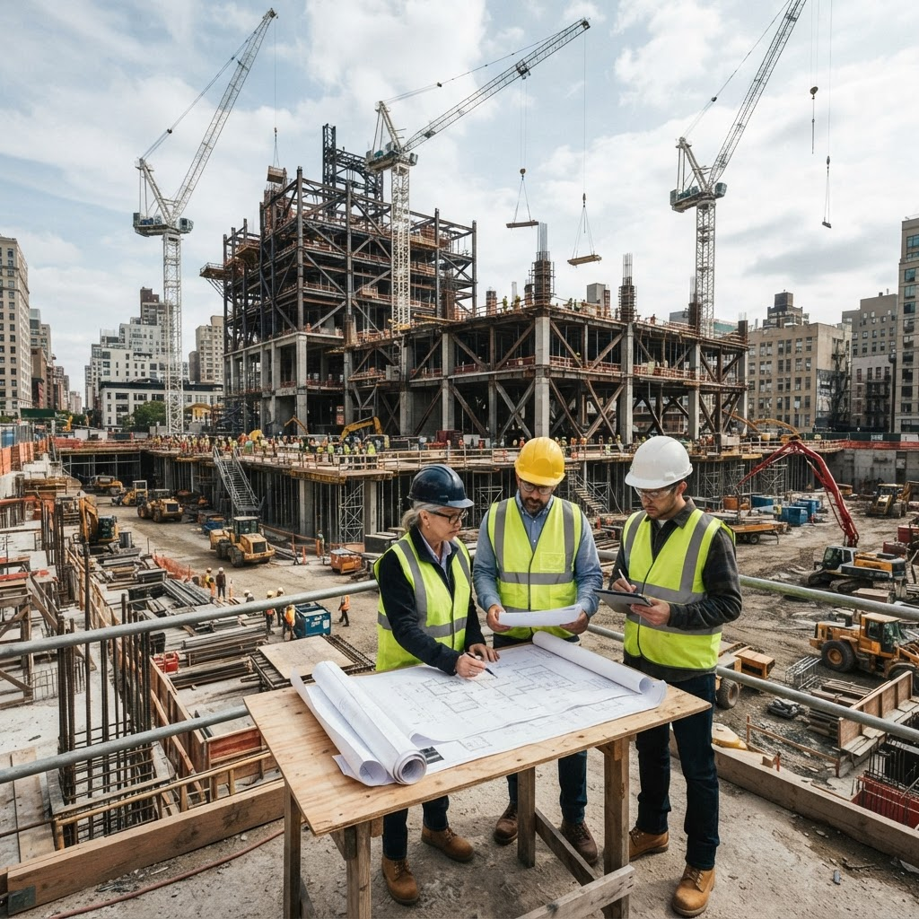 Engineers working at an active construction site