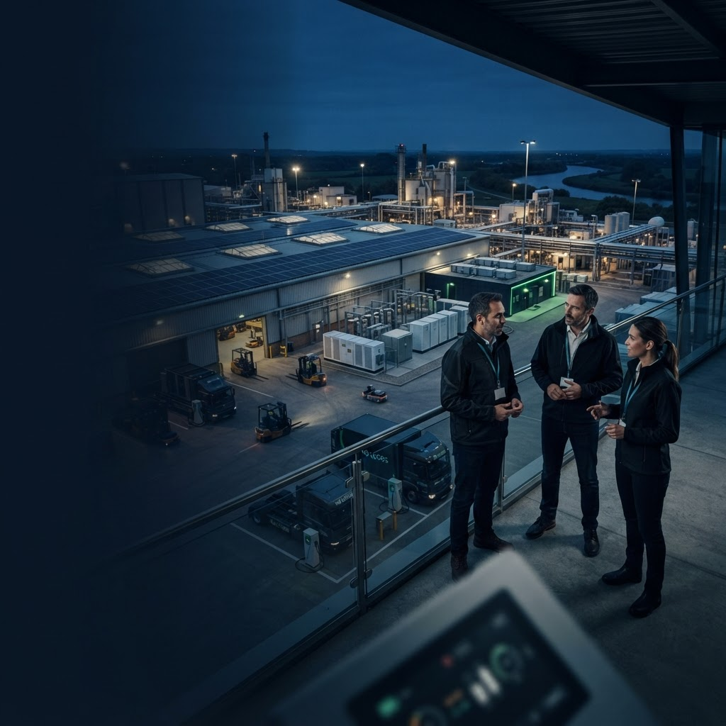 Engineers overseeing electrified manufacturing and renewable energy infrastructure