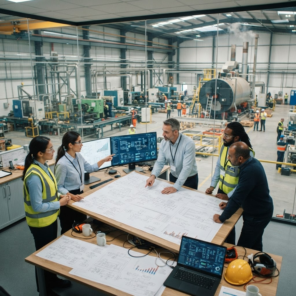 Operations and engineering team coordinating a decarbonisation implementation programme