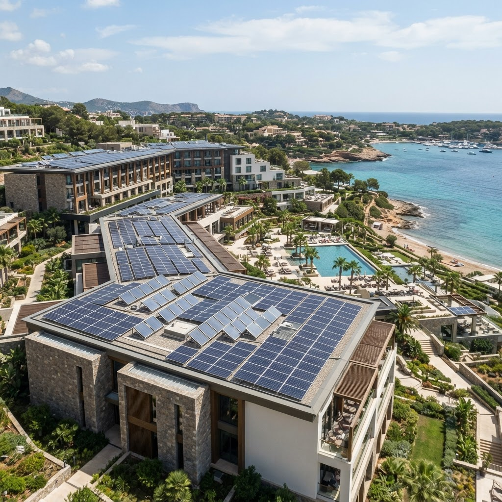 Hotel resort property with rooftop solar installations