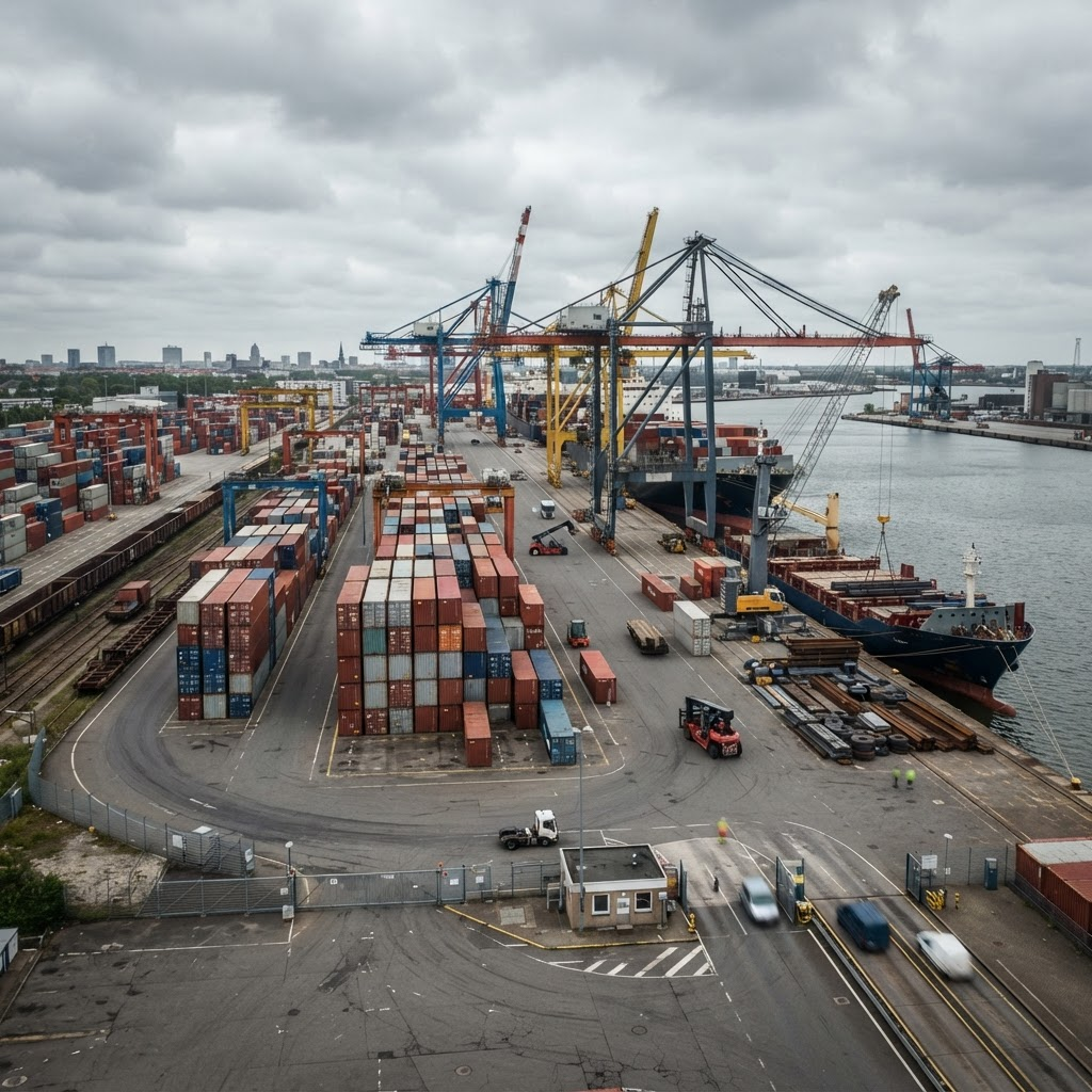 Container port handling steel and cargo shipments subject to border carbon rules